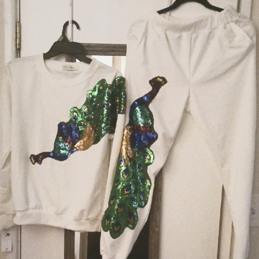 White Peacock Embellished Jogger Suit